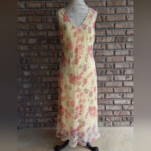Sheri Martin Vtg 90's Yellow Slip Sleeveless V-Neck Dress.